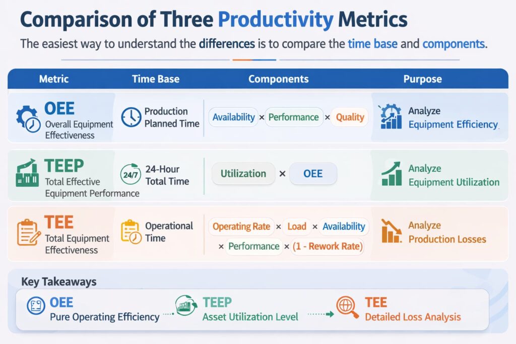 Productivity 비교: OEE, TEEP, TEE